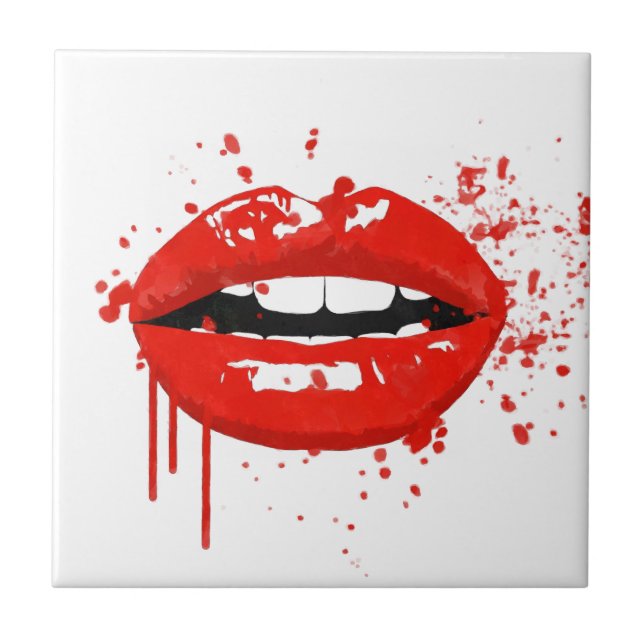 Red lips kiss beauty fashion makeup tile (Front)