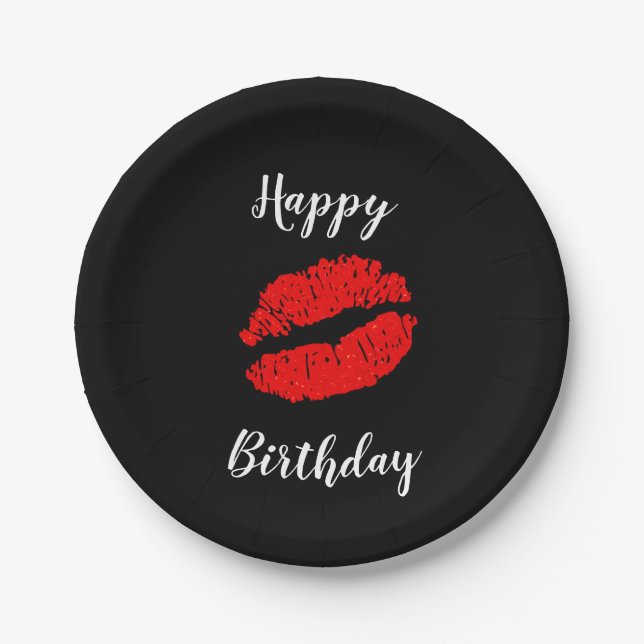 Red Lips Kiss Beauty Makeup Birthday Party Paper Plate (Front)