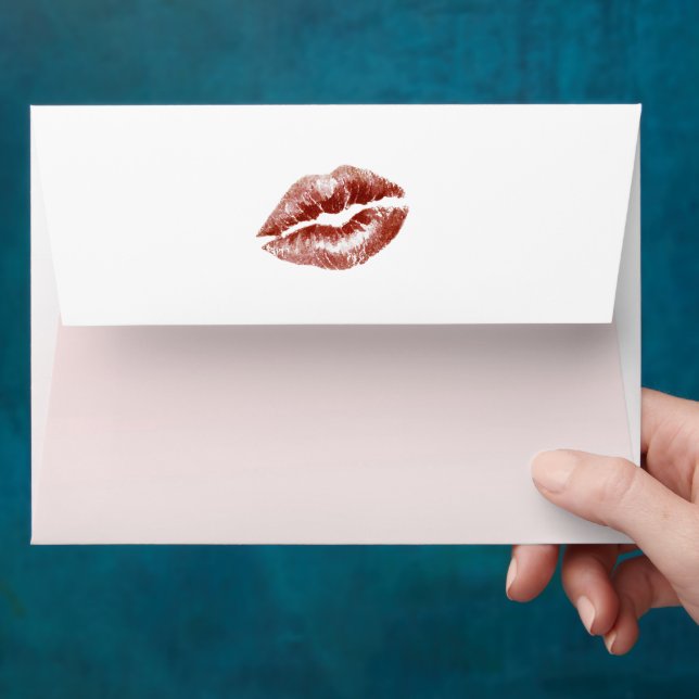 Red Lips Kiss Blush Pink White Envelope (Hand)