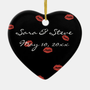 Red Lips Kiss Customisable Wedding Heart Ornament