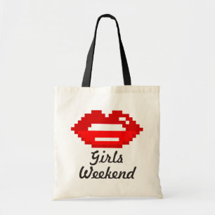 Red lips kiss girls weekend tote bag