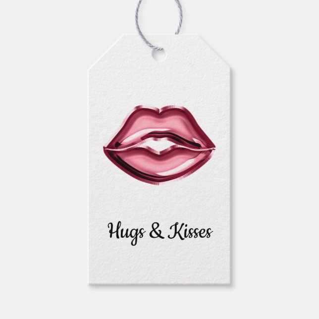 Red Lips Kiss Hearts Gift Tags (Front)