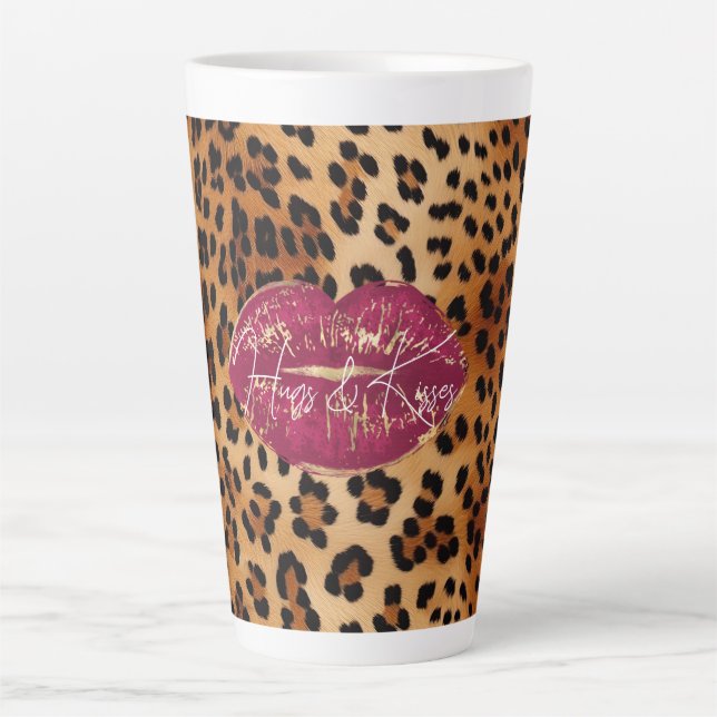 Red Lips Kiss Leopard  Latte Mug (Front)