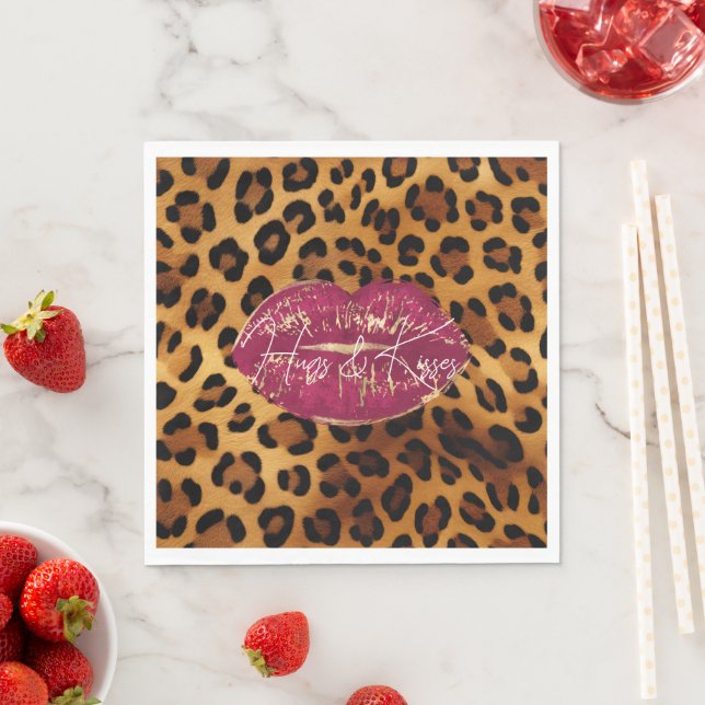 Red Lips Kiss Leopard Napkin (Insitu)