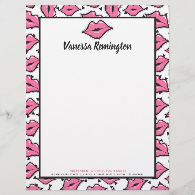 Red Lips Kiss Lipstick & Beauty Distributor Custom Letterhead (Front)