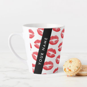Red Lips, Kiss, Lipstick, Your Name, Personalise Latte Mug