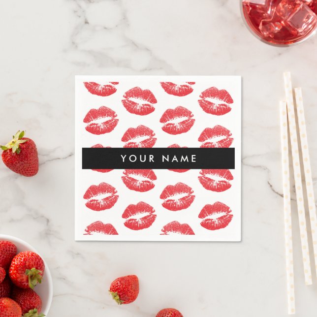 Red Lips, Kiss, Lipstick, Your Name, Personalise Napkin (Insitu)