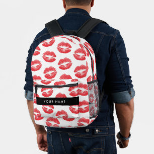 Red Lips, Kiss, Lipstick, Your Name, Personalise Printed Backpack