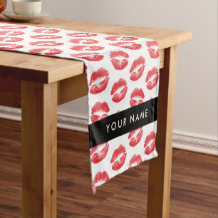 Red Lips, Kiss, Lipstick, Your Name, Personalise Short Table Runner