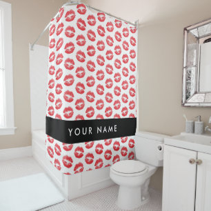 Red Lips, Kiss, Lipstick, Your Name, Personalise Shower Curtain