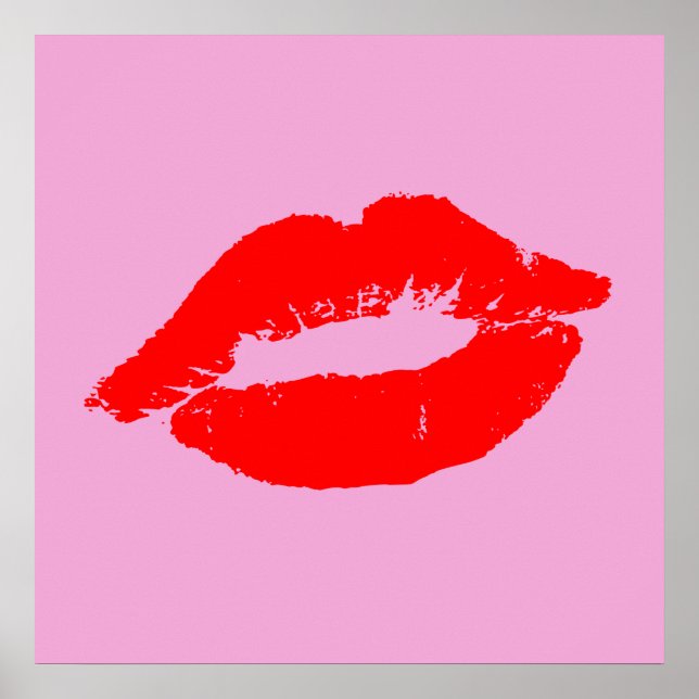 Red Lips Kiss Mod Pop Art Custom Colour Background Poster (Front)