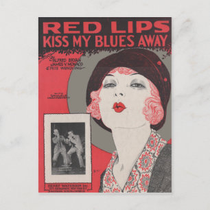RED LIPS KISS MY BLUES AWAY POSTCARD