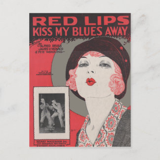 RED LIPS KISS MY BLUES AWAY POSTCARD