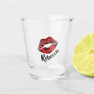 Red Lips Kiss Personalized Shot Glass