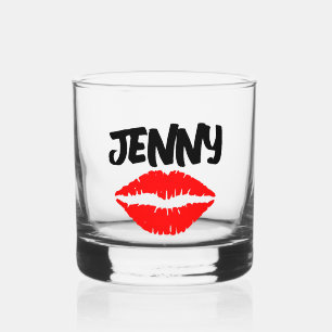 RED LIPS KISS PERSONALIZED WHISKEY GLASSES GLASS
