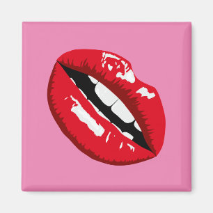 red lips kiss retro 80's design fridge magnet