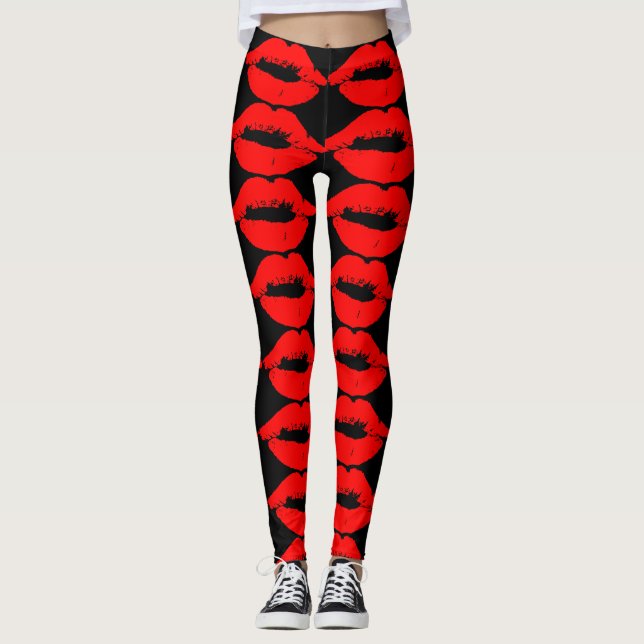 RED LIPS KISS YOGA PANTS (Front)