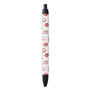 Red Lips Kisses Black Ink Pen