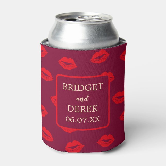Red Lips Kisses Personalised Wedding Can Cooler (Can Front)