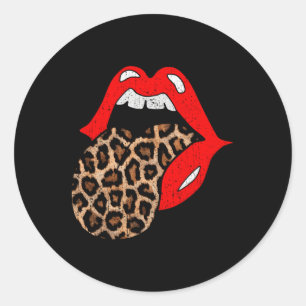 Red Lips Leopard Tongue Animal Print Classic Round Sticker