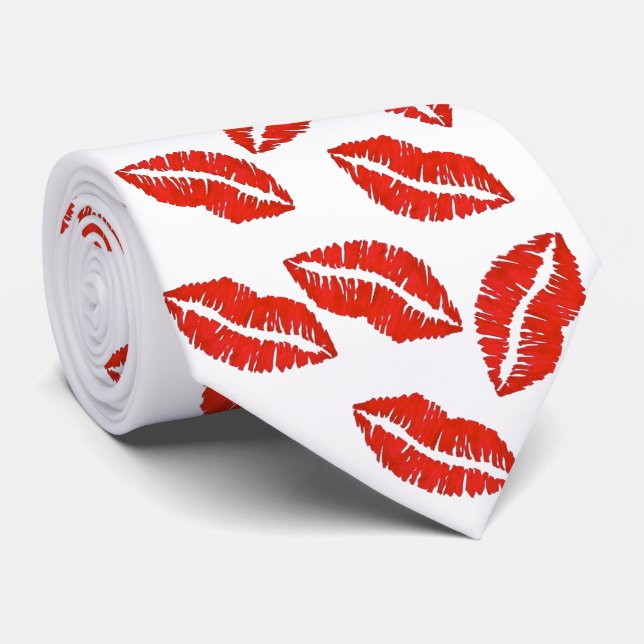 Red Lips Lipstick Kiss Me Print Valentine's Day Tie (Rolled)