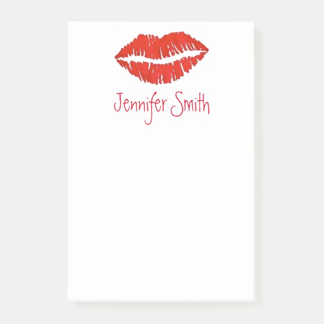 Red Lips Lipstick Kiss Personalised Makeup Artist Post-it Notes (Front)