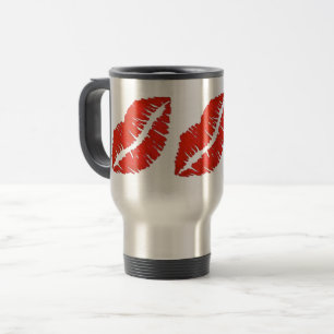Red Lips Lipstick Kiss Print Valentine's Day Love Travel Mug