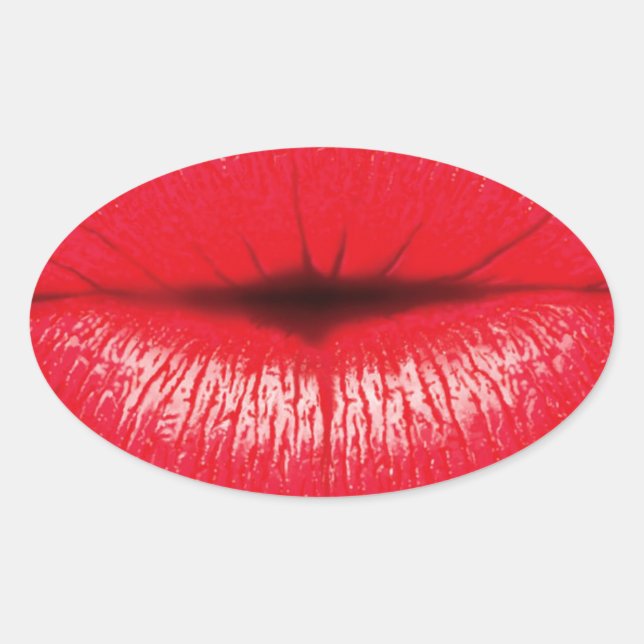 Red Lips lipstick pop art kiss Oval Sticker (Front)