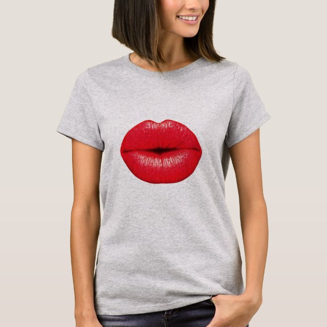 Red Lips lipstick pop art kiss T-Shirt (Front)
