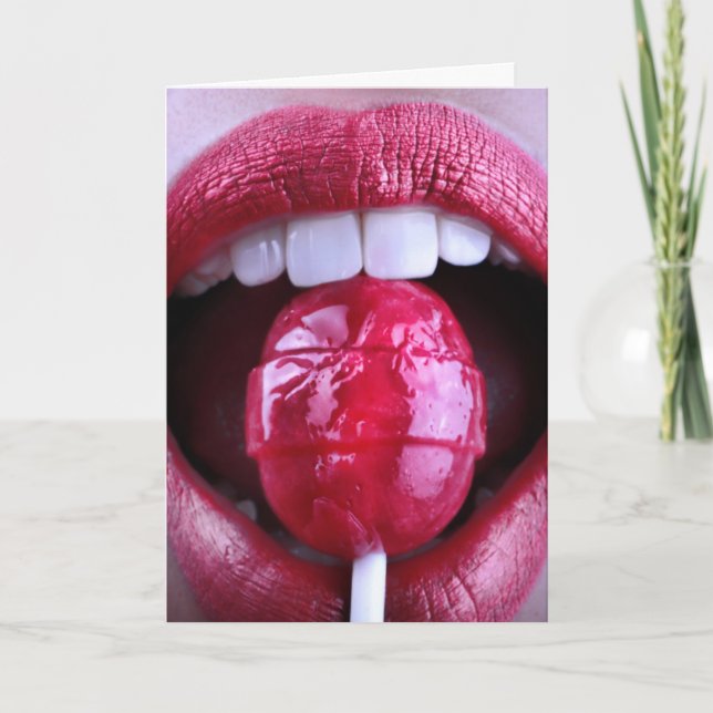 RED LIPS LOLLIPOP ROMANTIC CARDS FOR HUSBAND (Front)