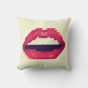 Red lips made of small triangles, pixelshipster,pi cushion