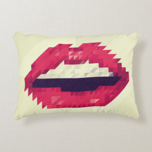 Red lips made of small triangles, pixelshipster,pi decorative cushion