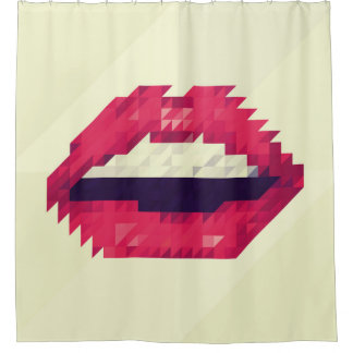 Red lips made of small triangles, pixelshipster,pi shower curtain