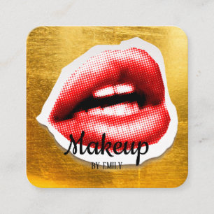 Red Lips Make up Artist Square Business Card