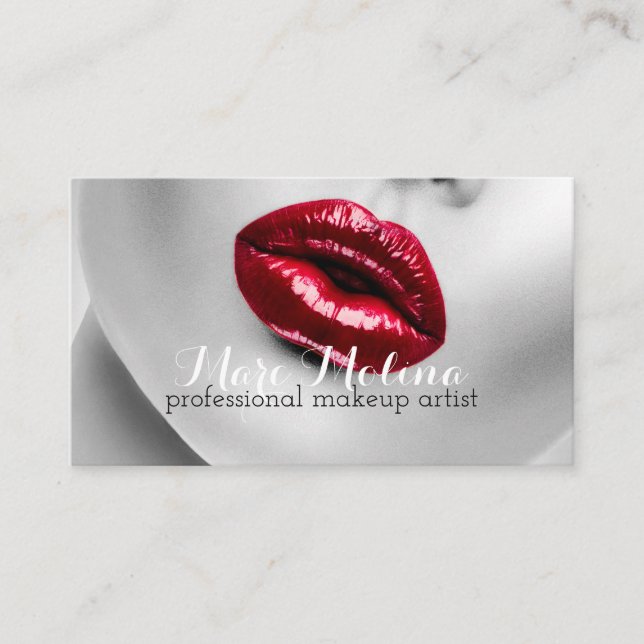 Red Lips Makeup Artist Business Card (Front)