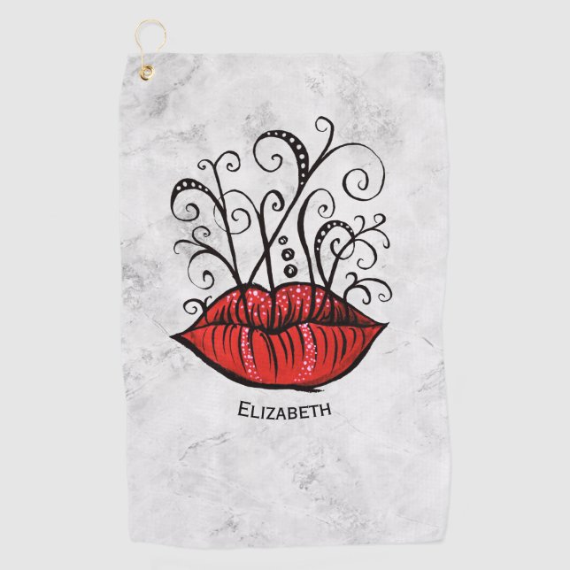 Red Lips Makeup Artist Name Golf Towel (Front)