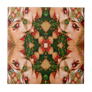 Red Lips Mandala Tile