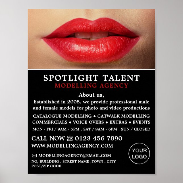 Red Lips, Modeling Agency, Model Agent Advert Poster (Front)