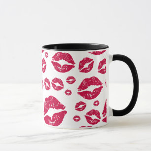 Red Lips Modern Kiss Pattern Trendy White Mug