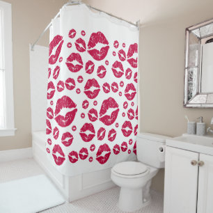 Red Lips Modern Kiss Pattern Trendy White Shower Curtain