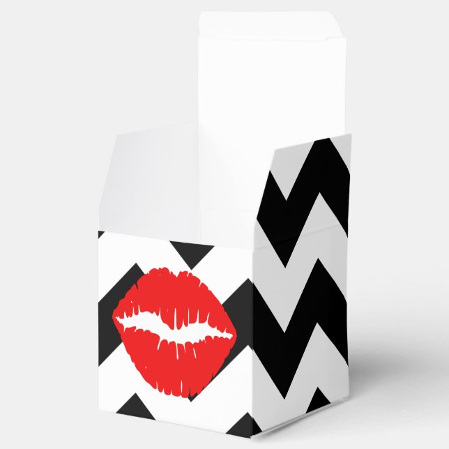 Red Lips on Black and White Zigzag Favour Box (Opened)