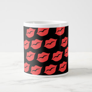Red Lips On Black Large Coffee Mug