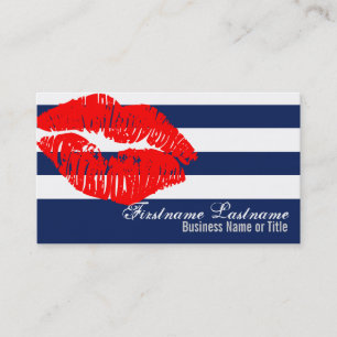 Red Lips on Blue & White Stripes Custom Bizcards Business Card
