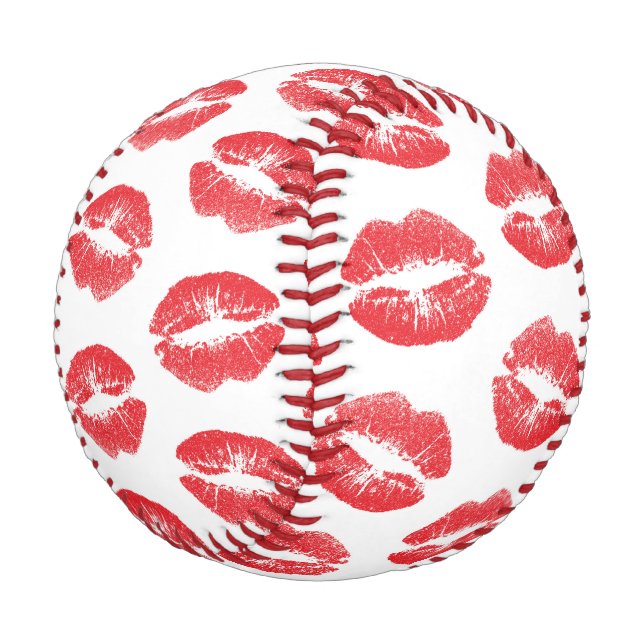 Red Lips, Pattern Of Lips, Red Lipstick, Kiss Baseball (Angled)
