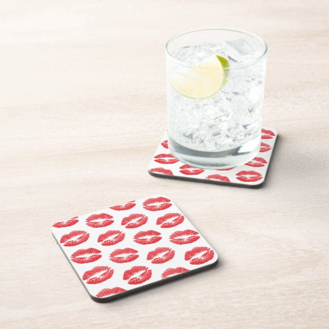 Red Lips, Pattern Of Lips, Red Lipstick, Kiss Coaster (Right Side)