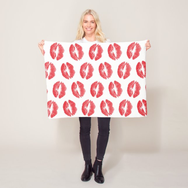 Red Lips, Pattern Of Lips, Red Lipstick, Kiss Fleece Blanket (In Situ)