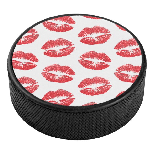 Red Lips, Pattern Of Lips, Red Lipstick, Kiss Hockey Puck (3/4)