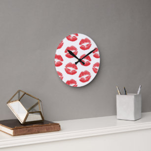 Red Lips, Pattern Of Lips, Red Lipstick, Kiss Round Clock