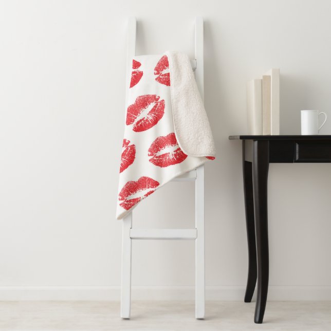 Red Lips, Pattern Of Lips, Red Lipstick, Kiss Sherpa Blanket (In Situ)