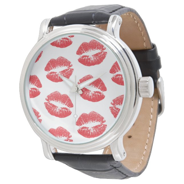 Red Lips, Pattern Of Lips, Red Lipstick, Kiss Watch (Angled)